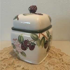 Harry and David Canister/Jelly Jar with Lid Flowers & Berries. 5.5”H